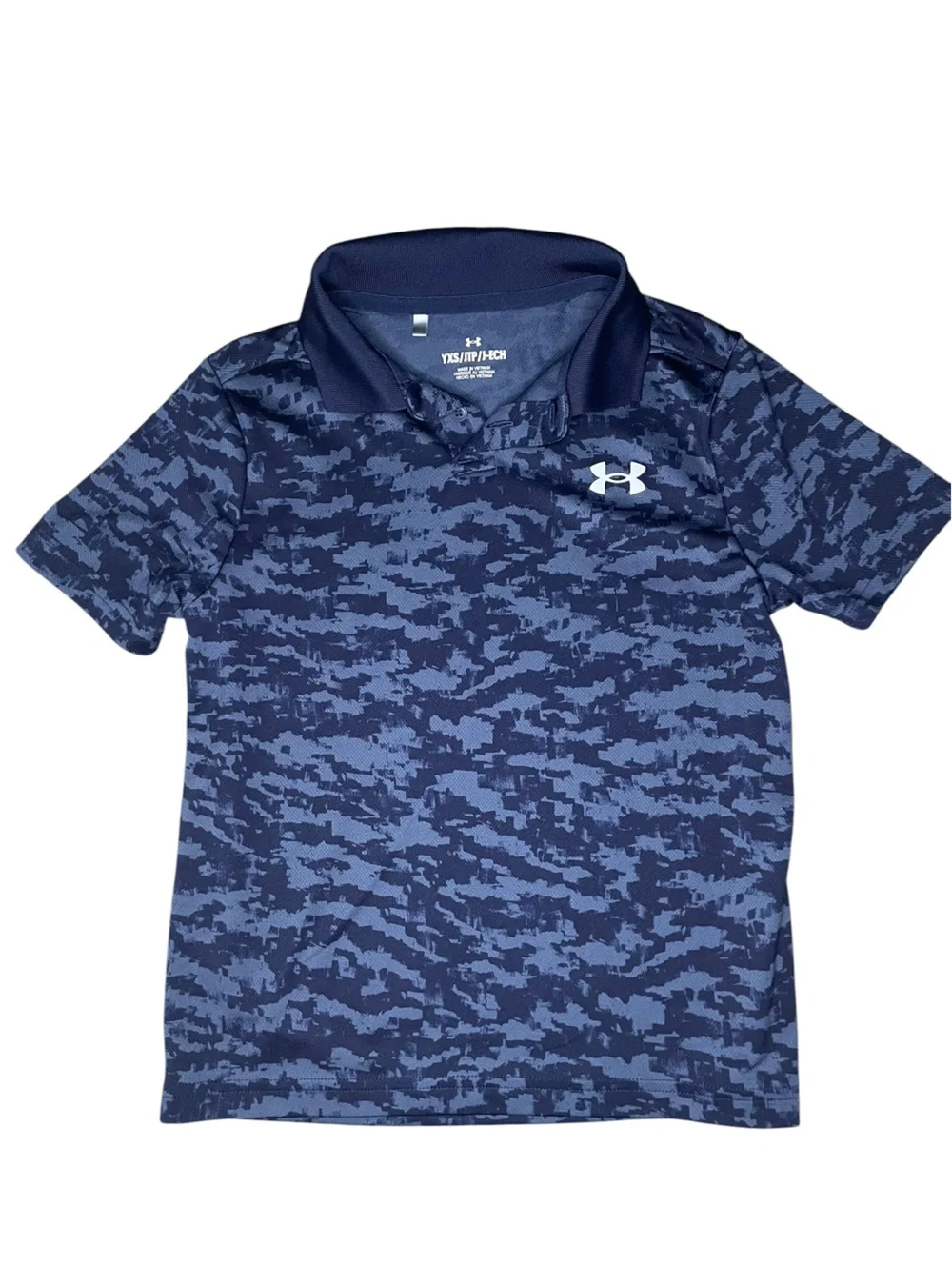 Under Armour Boys' Blue Camo Print Polo Shirt-XS